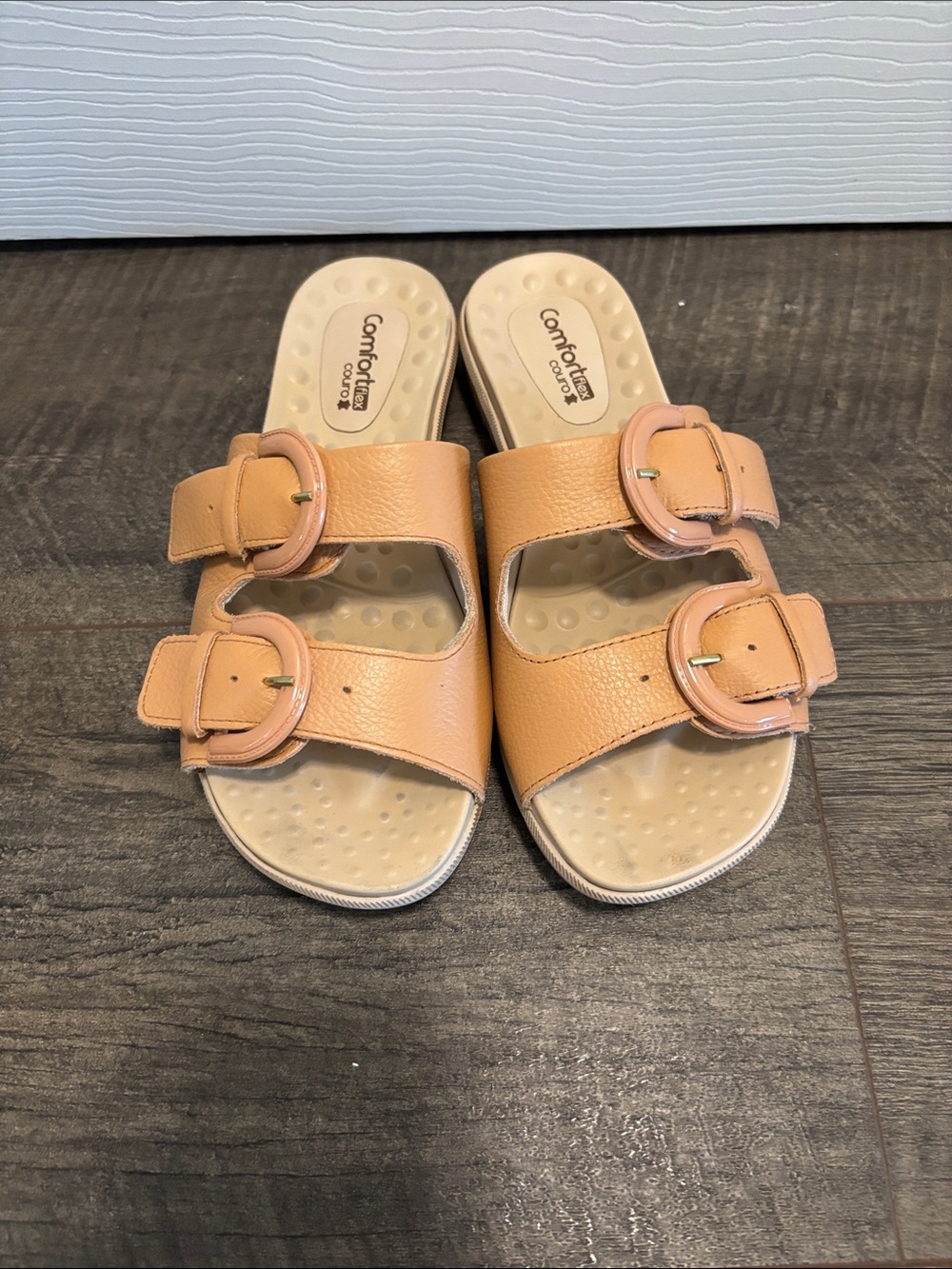Comfort Plus by Predictions Peach-Tone Double Buckle Slide Sandals